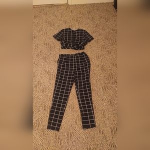 Two piece grid pant set.